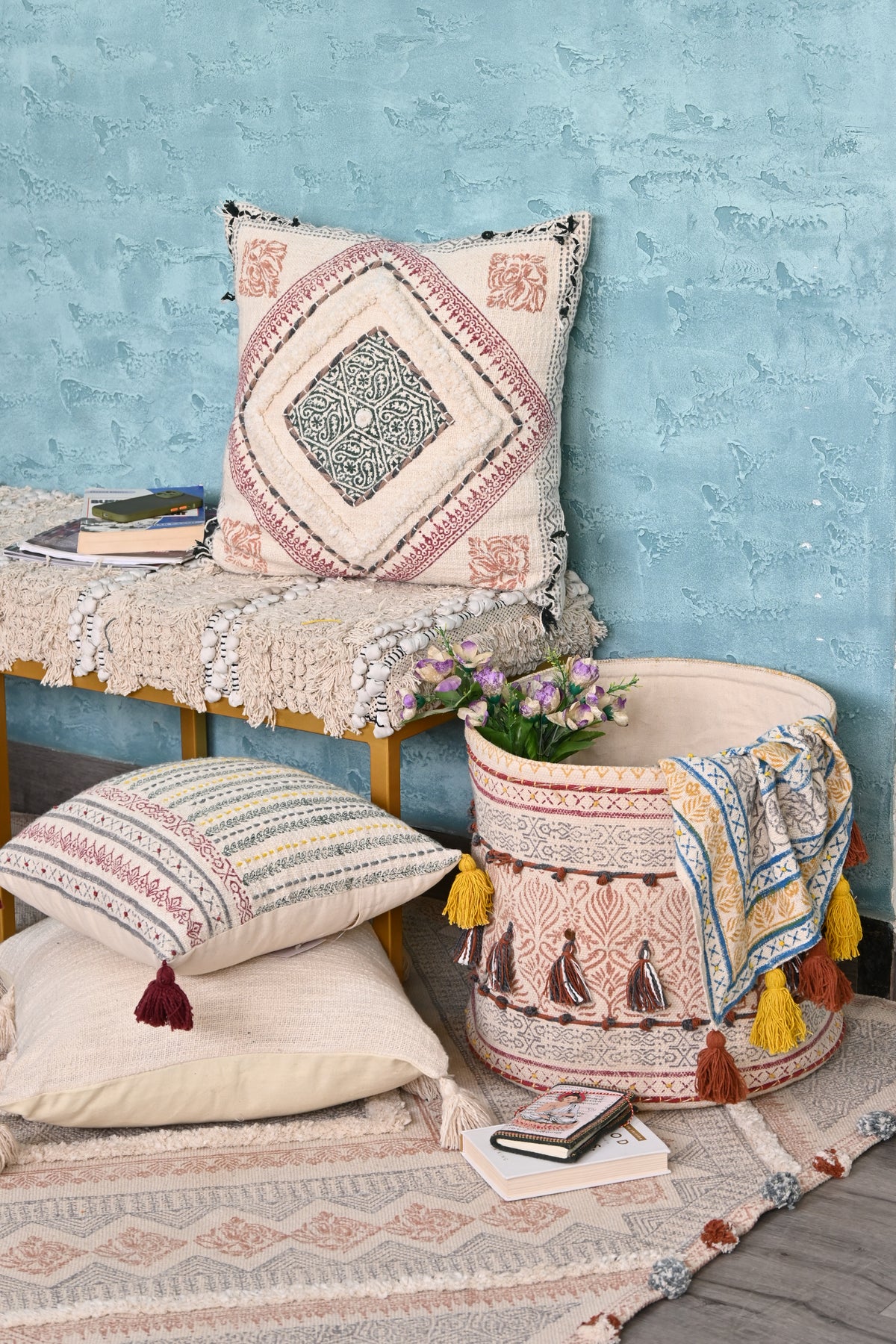 Ruvaya Block-Printed Square Cushion Cover