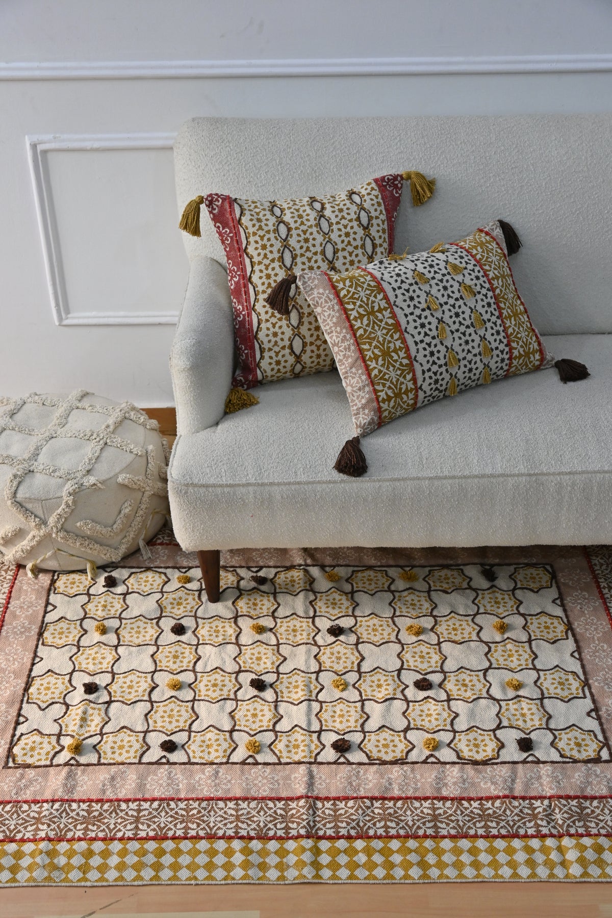 Carmine Block-Printed Lumbar Cushion Cover