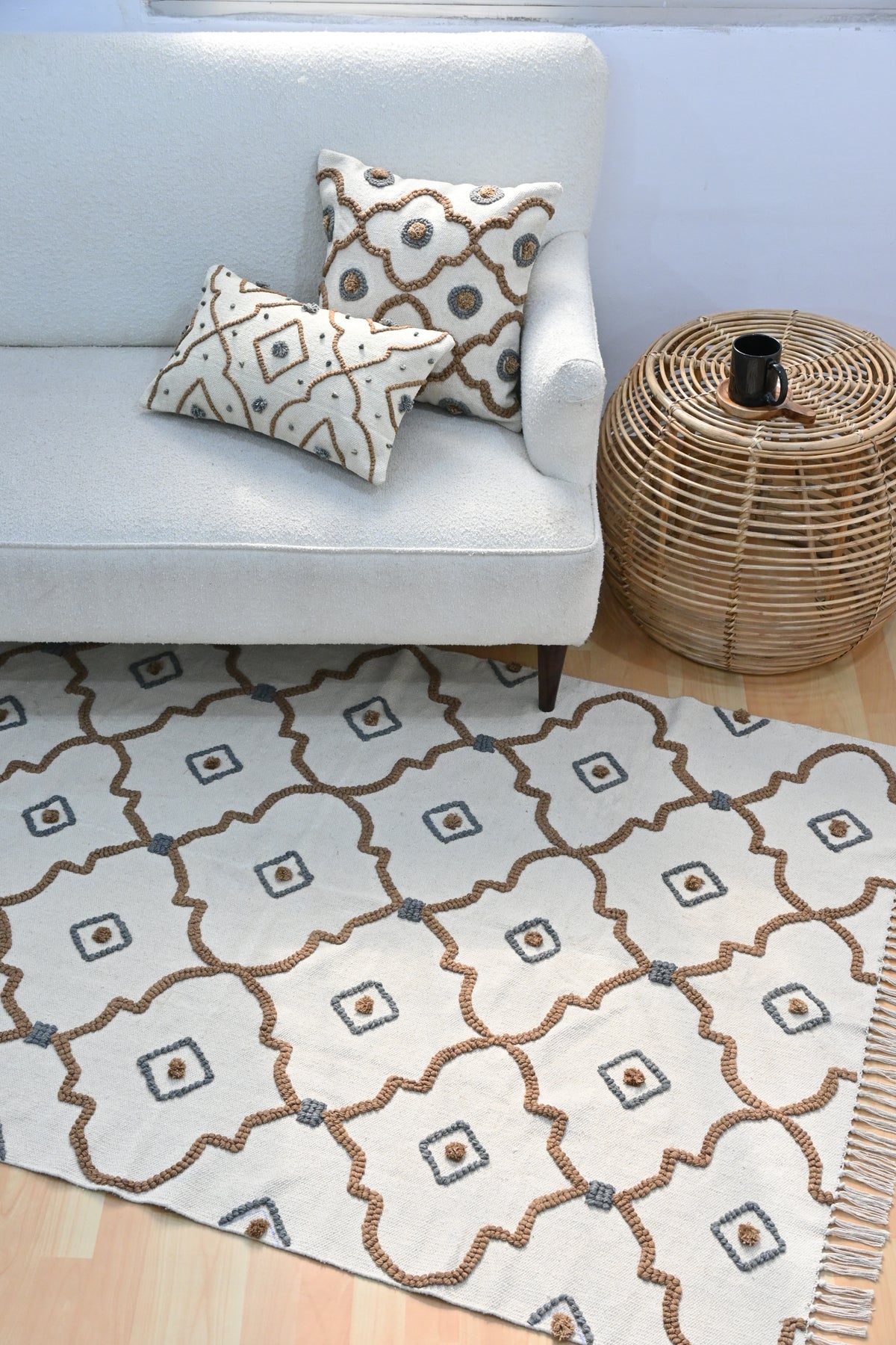 Greyza Hand-Embroidered Cotton Rug