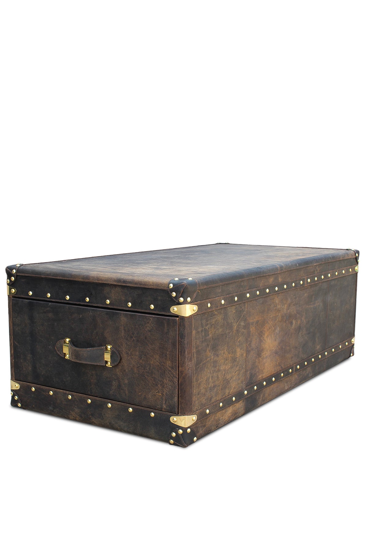 Vintage leather coffee table drawer detail — Art Avenue