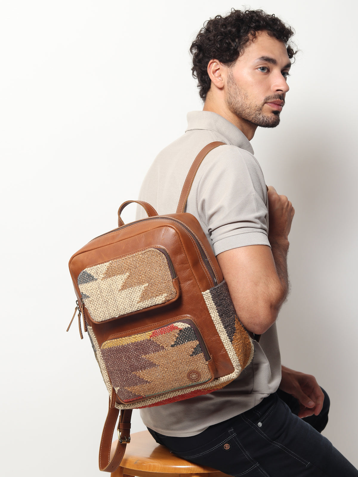 Sabre kilim and leather backpack — Art Avenue