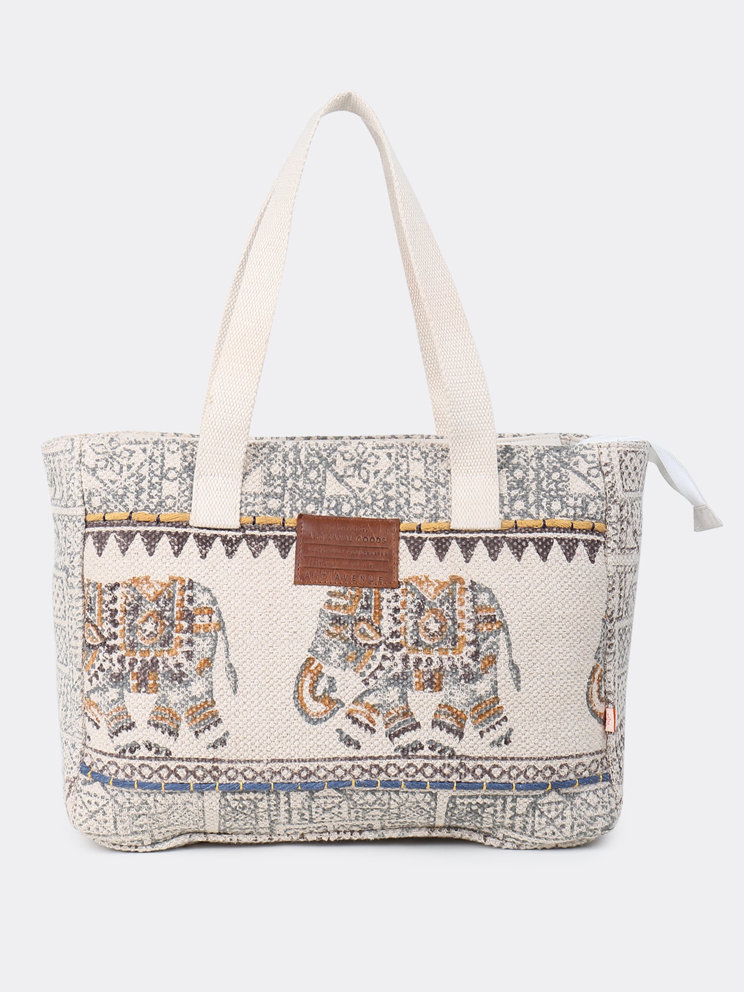 Aurielle block-printed tote bag, side view — Art Avenue