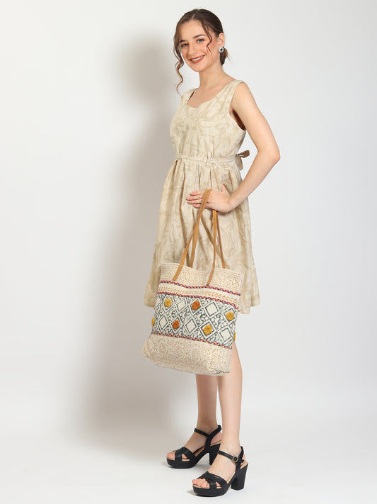 Maize block-printed cotton tote bag — Art Avenue