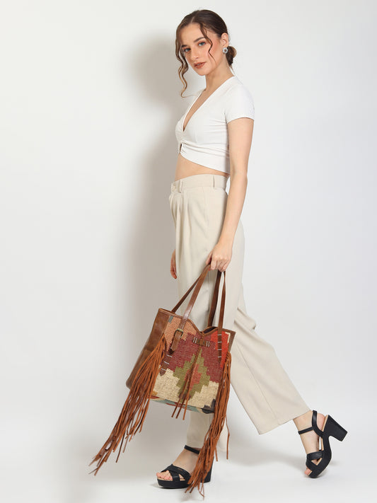 Bohemian kilim and leather handbag — Art Avenue