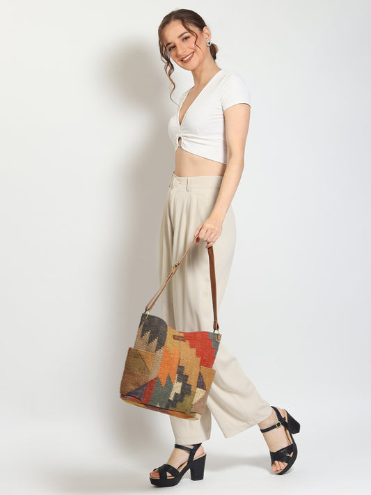 Doodle kilim and leather handbag — Art Avenue