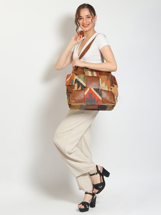 Behoove kilim and leather patchwork handbag — Art Avenue