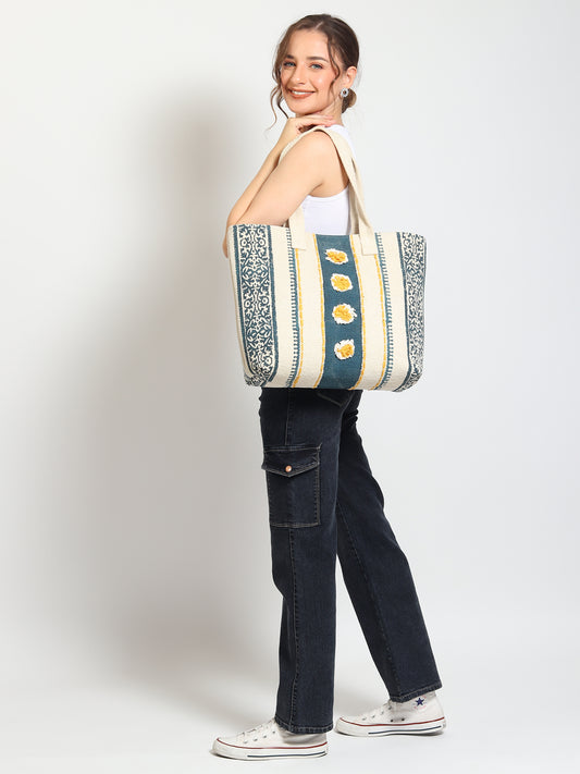 Brisk block-printed cotton tote bag — Art Avenue