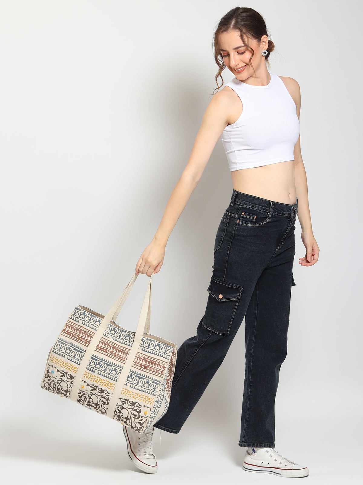 Dikt block-printed tote bag interior — Art Avenue