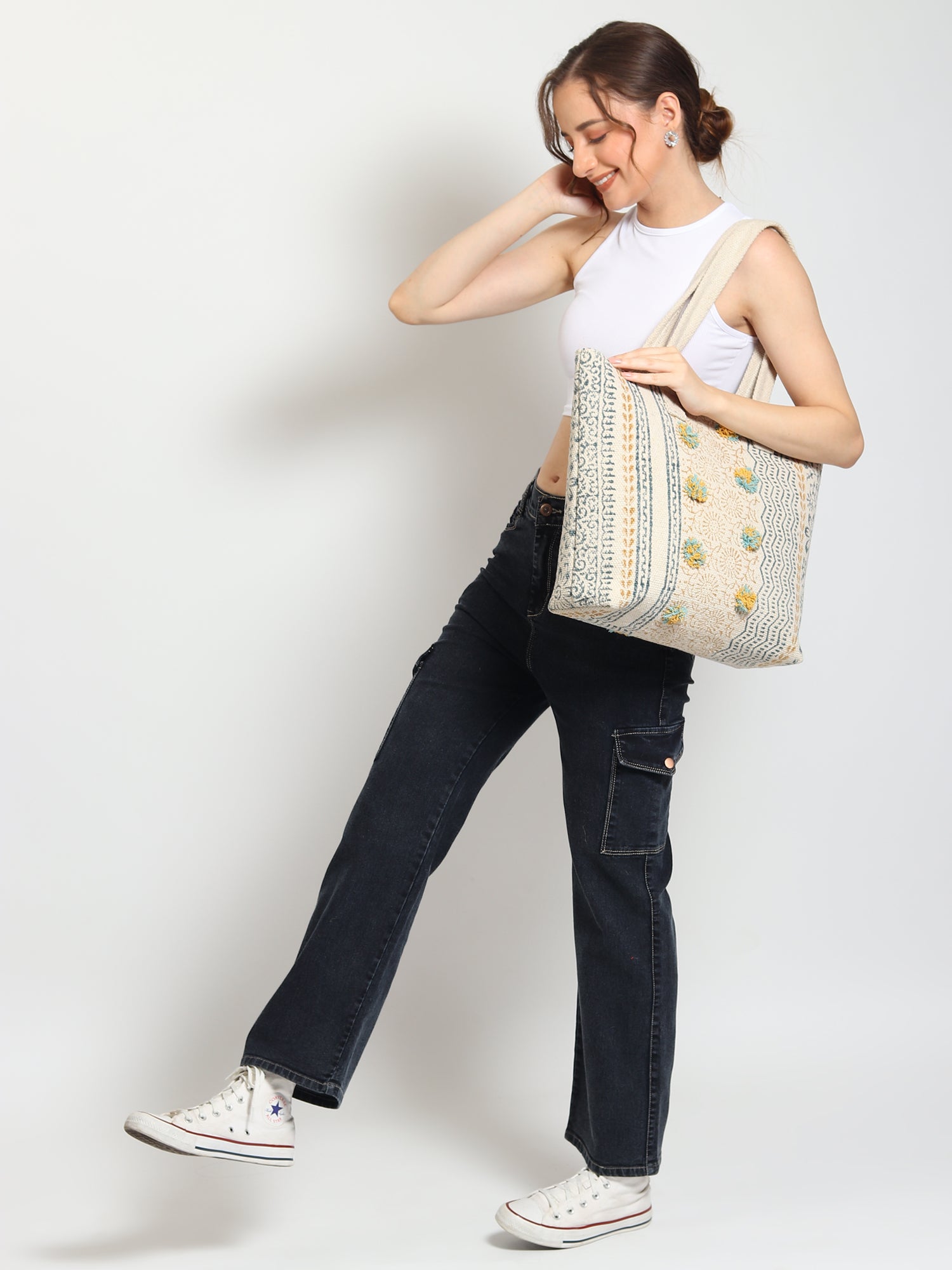 Mars block-printed tote bag interior — Art Avenue