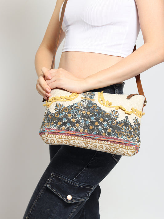 Danian block-printed and leather sling bag — Art Avenue