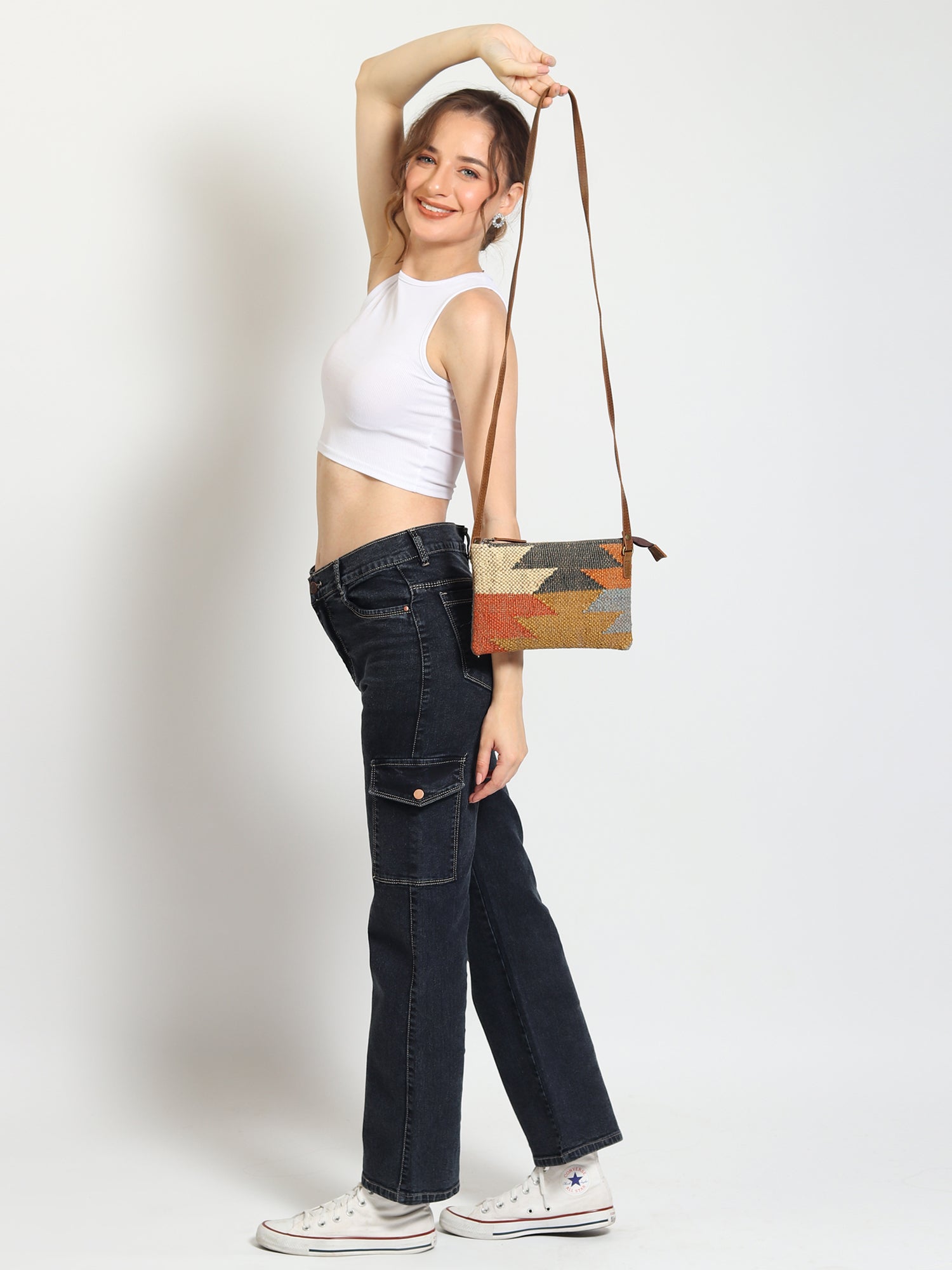 Lauris kilim sling bag closure detail — Art Avenue