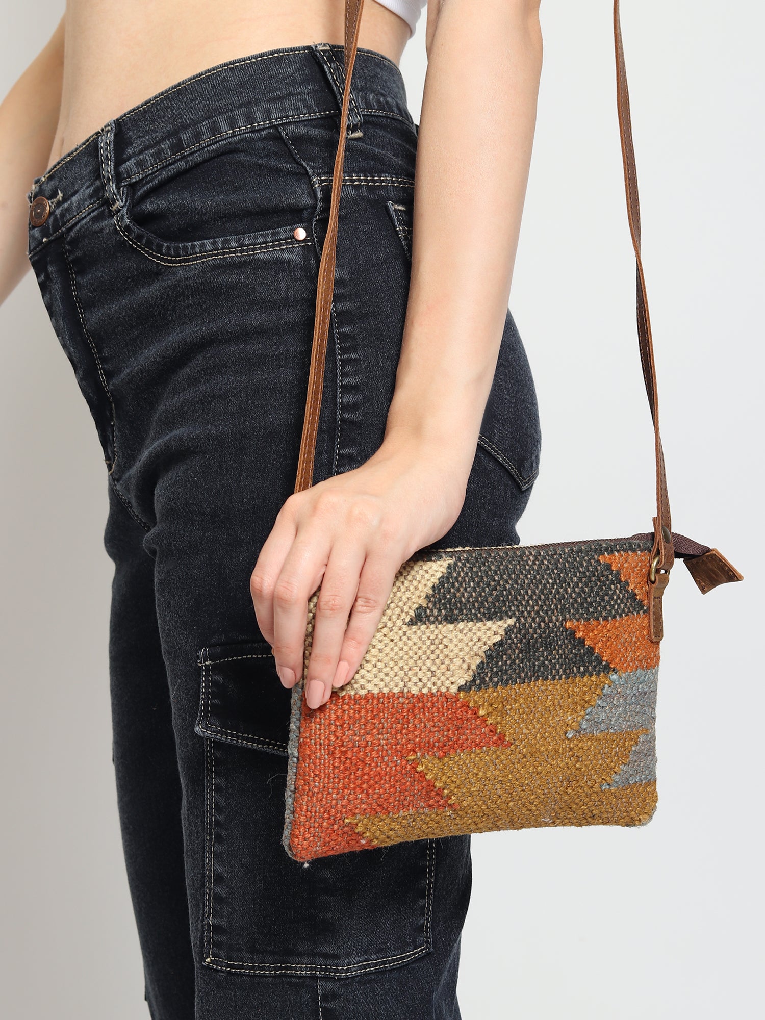 Lauris kilim and leather sling bag — Art Avenue