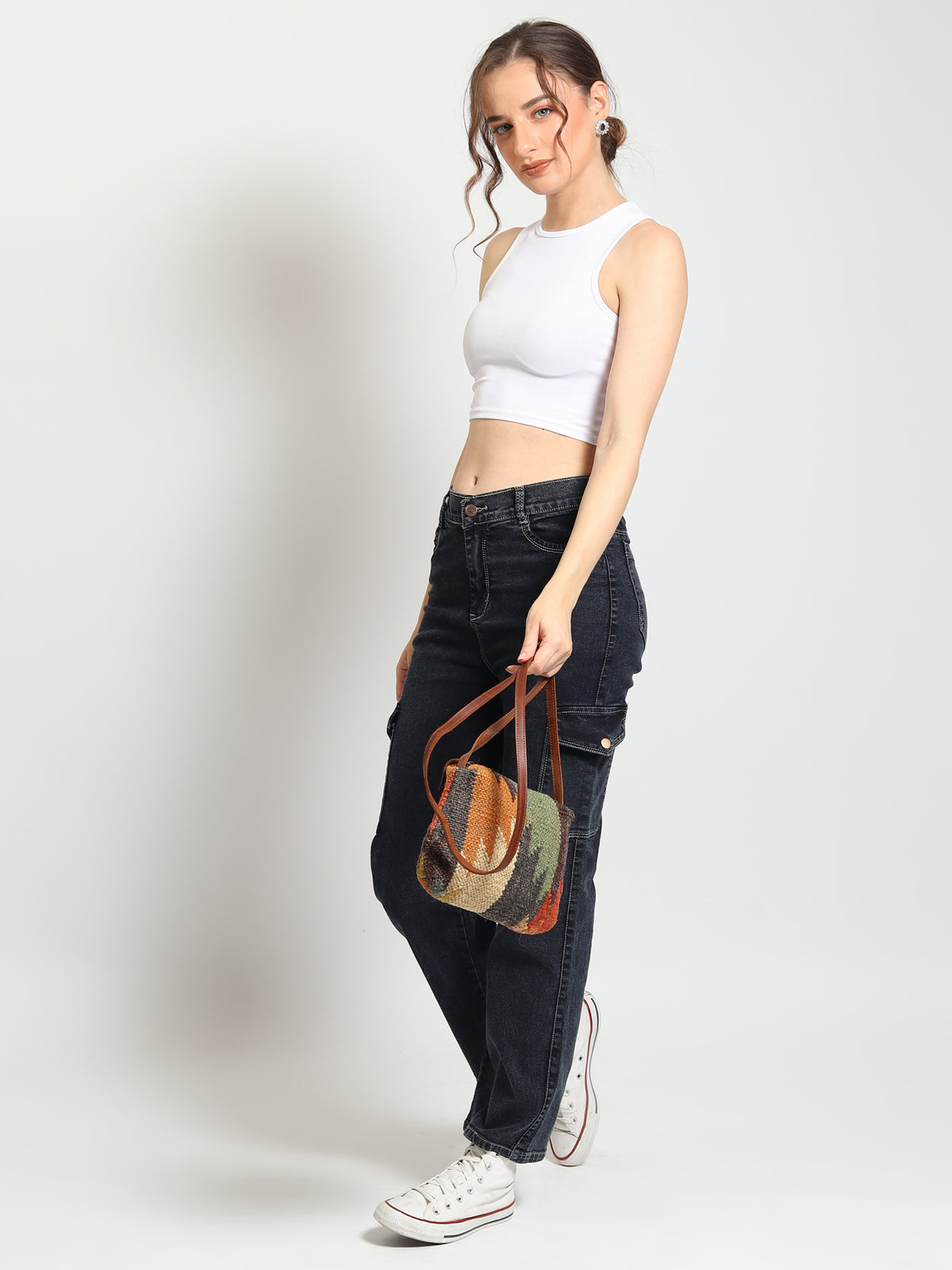 Alpha kilim and leather sling bag — Art Avenue