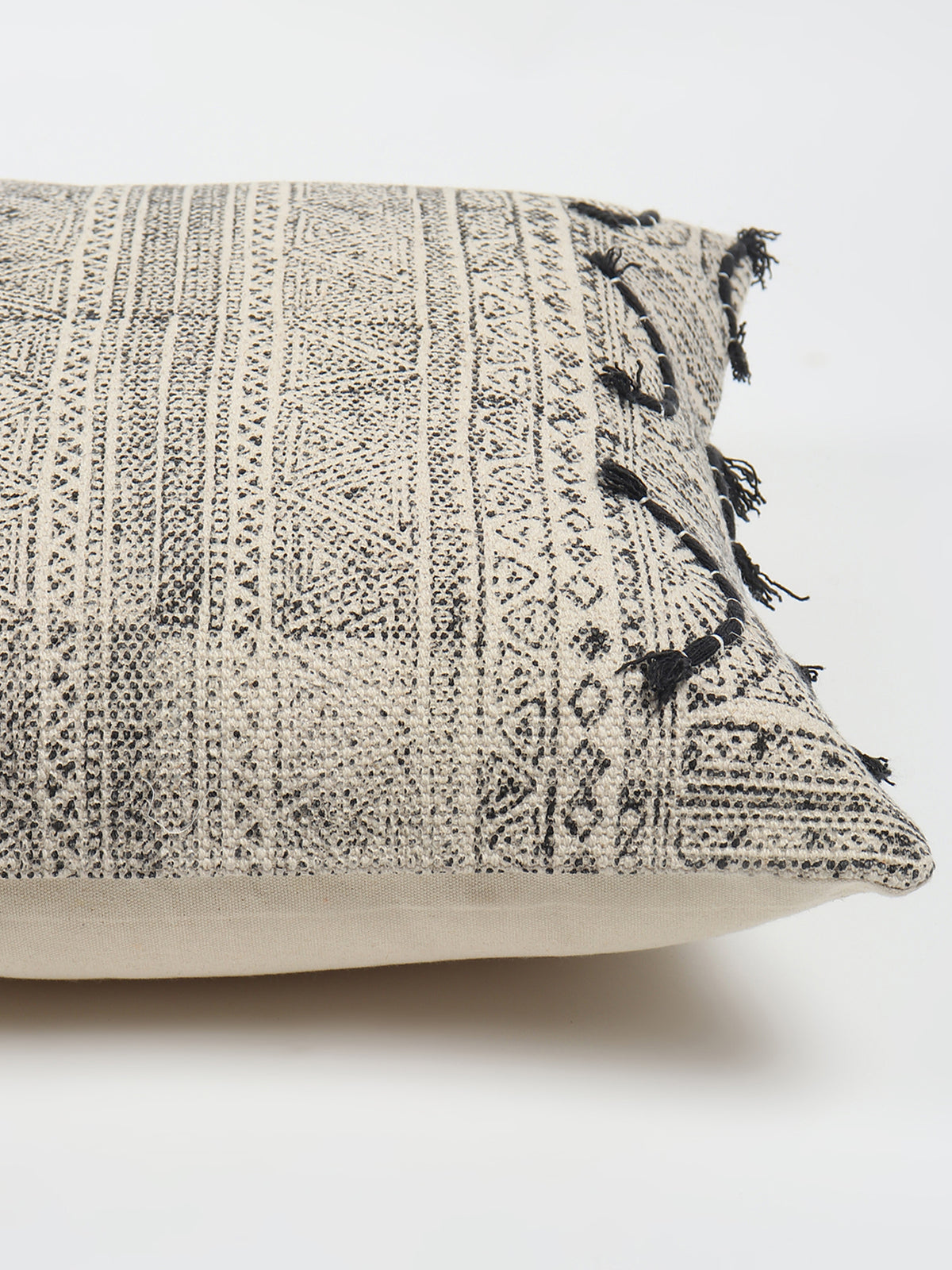 Charcoal Whimsical Block-Printed Square Cushion Cover