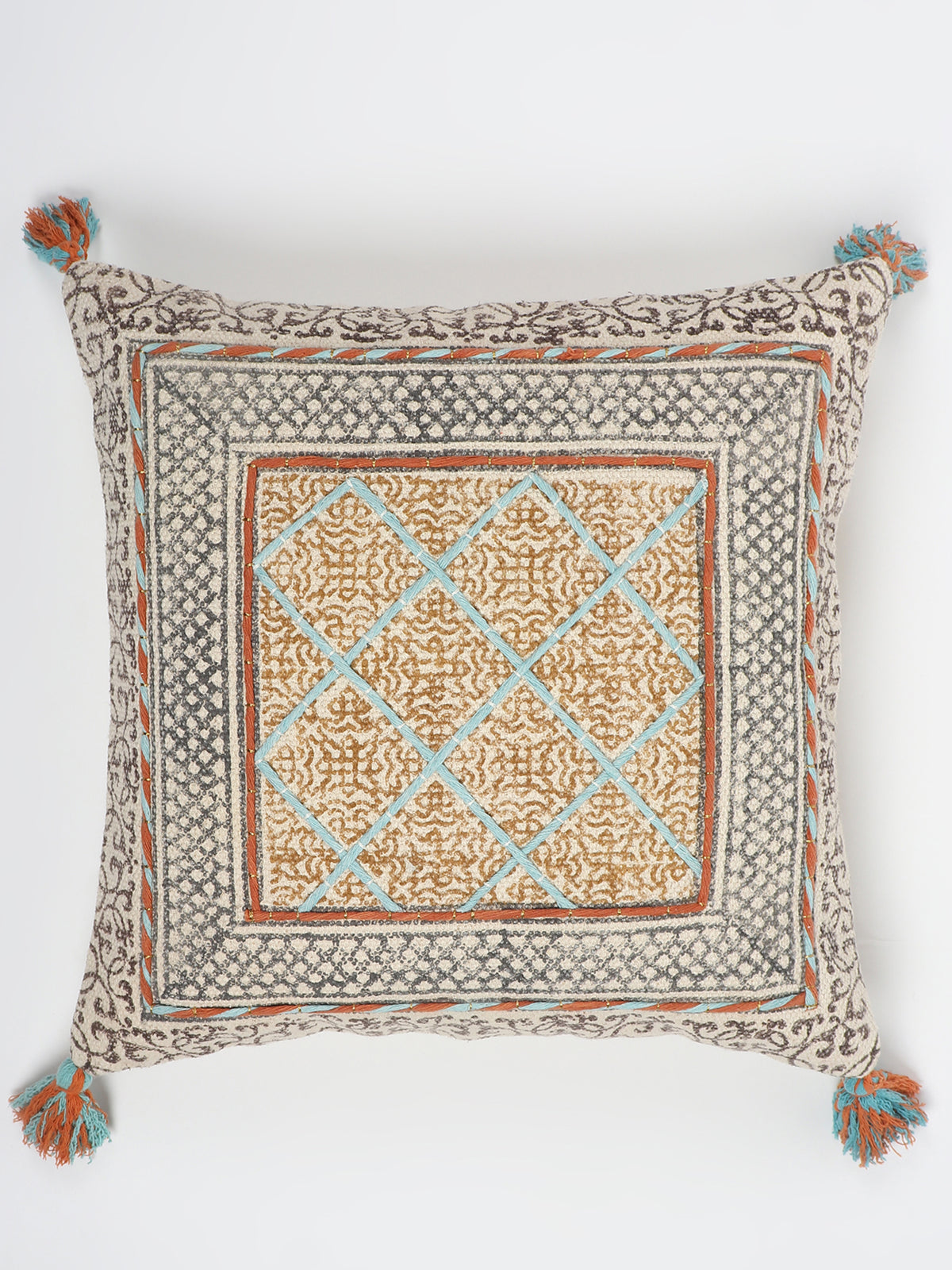 Lily Block-Printed Square Cushion Cover