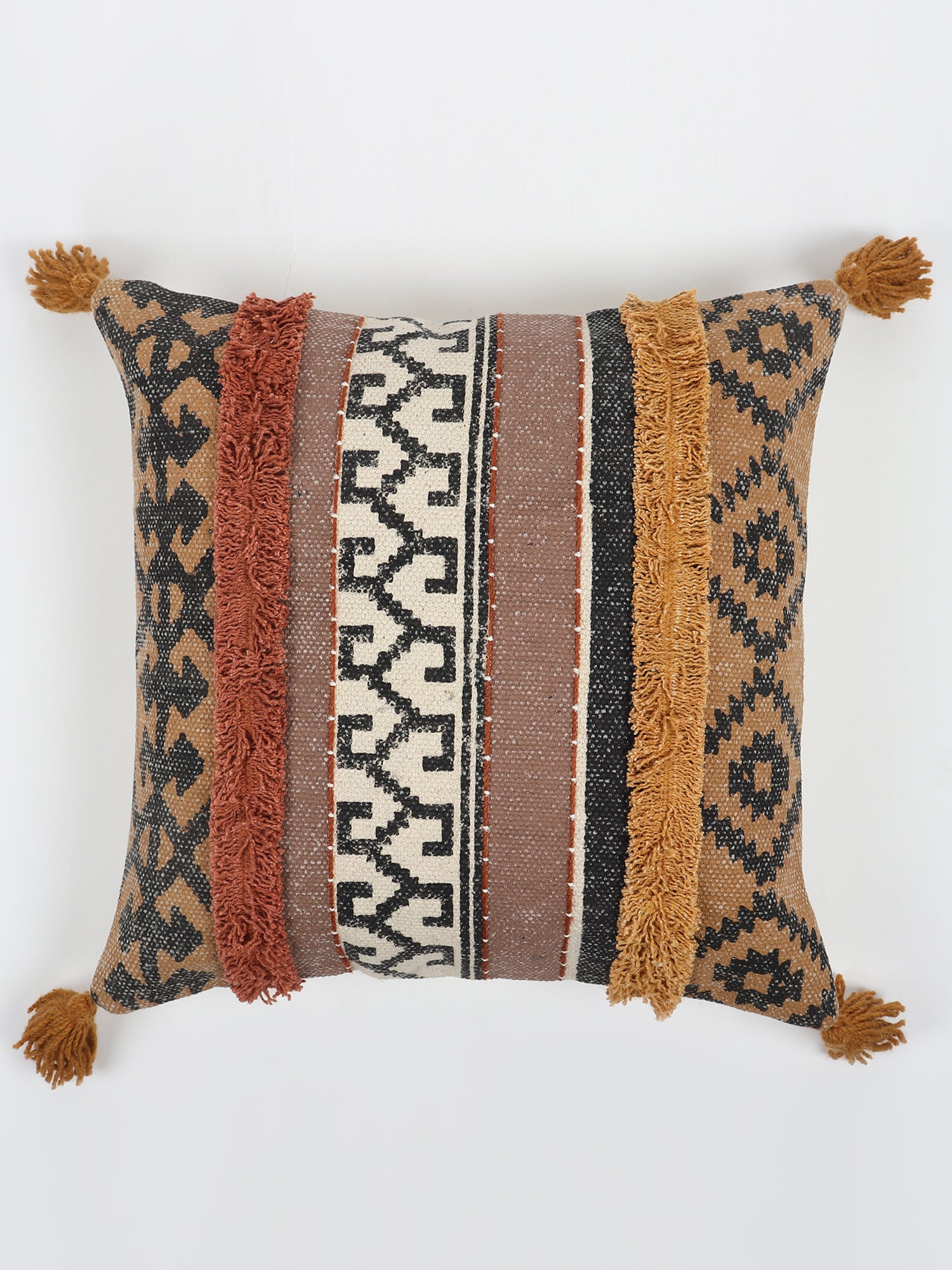 Omega Block-Printed Shaggy Square Cushion Cover