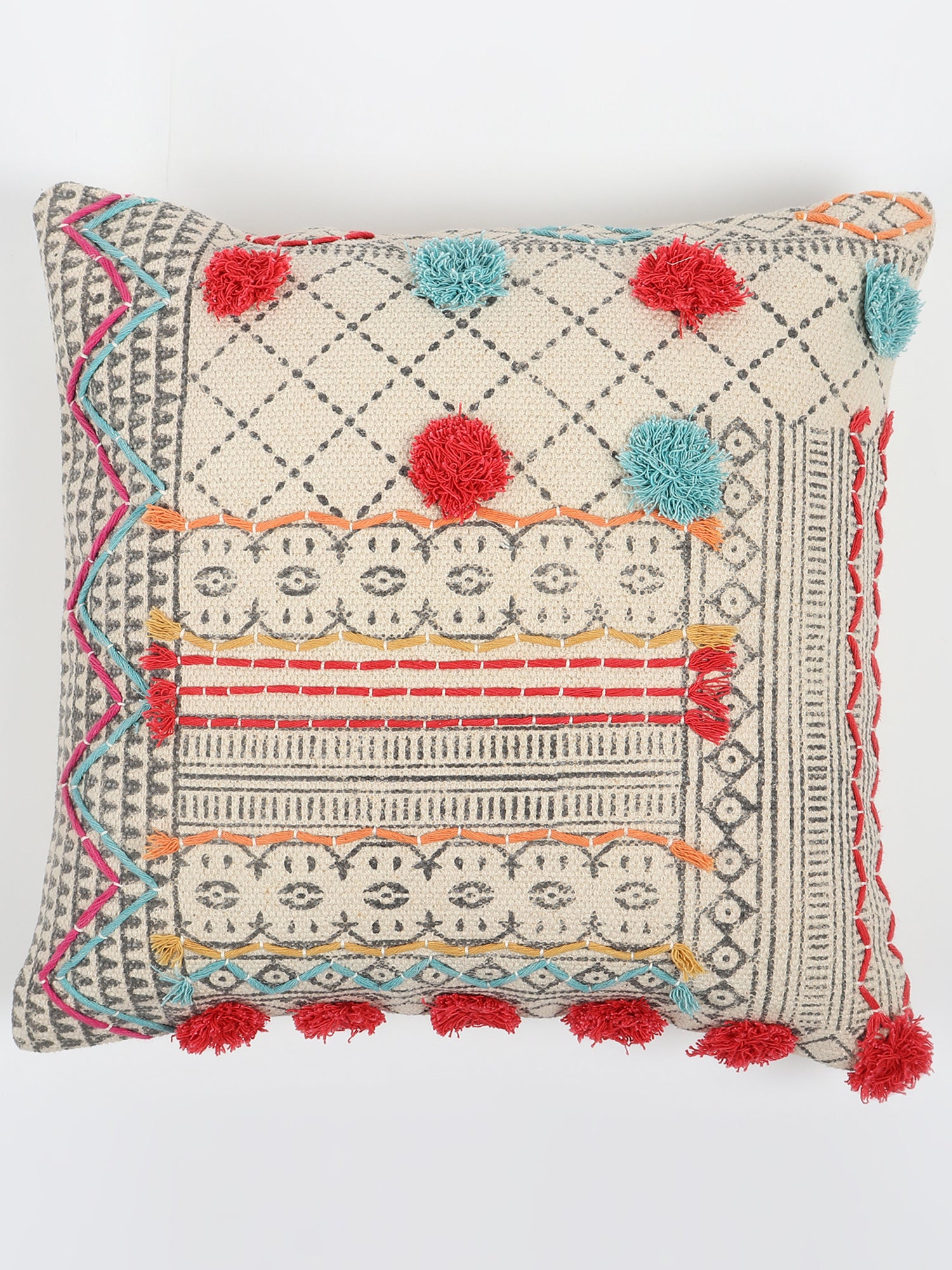 Brisk Block-Printed Square Cushion Cover
