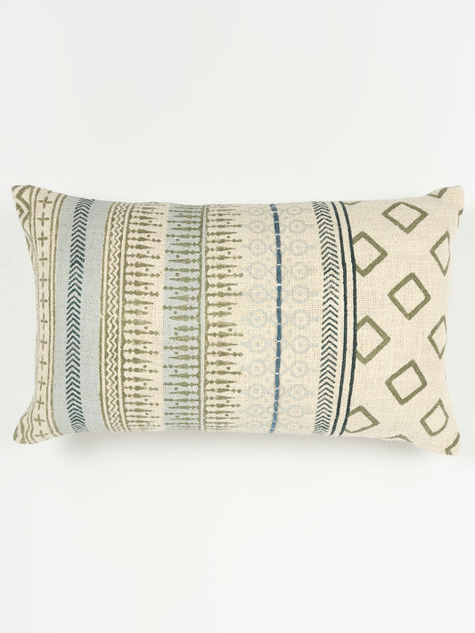 Peace Block-Printed Embroidered Lumbar Cushion Cover — Art Avenue