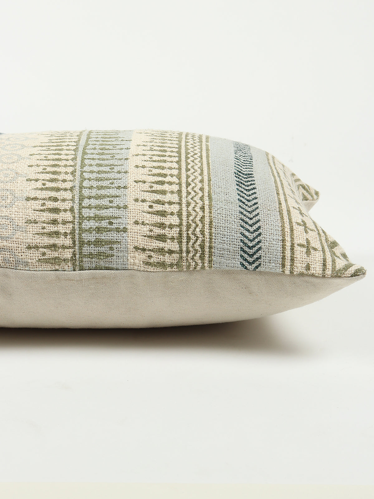 Detail of block-print embroidery on lumbar cushion cover — Art Avenue
