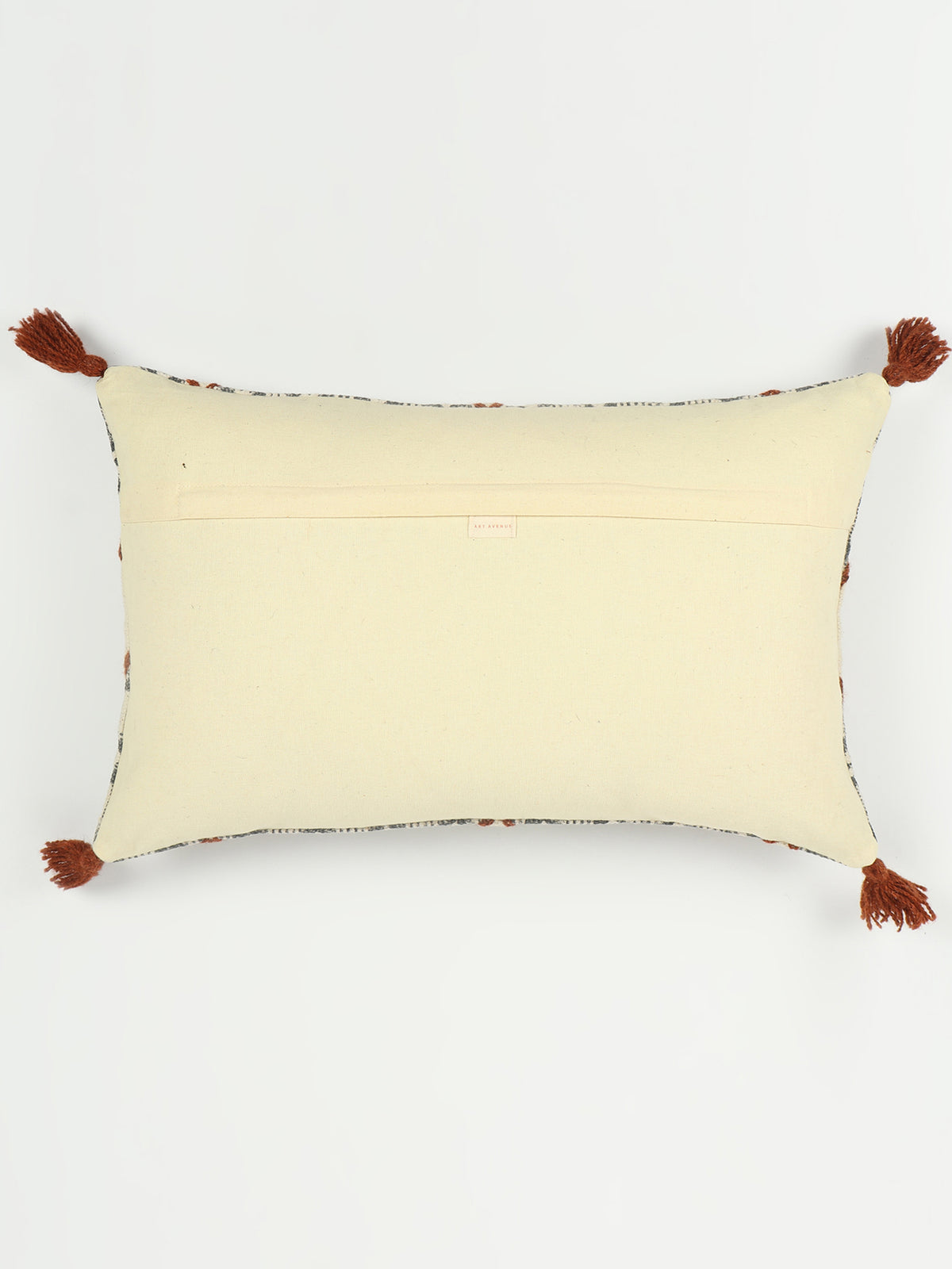 Fine Block-Printed Embroidered Tassel Lumbar Cushion Cover