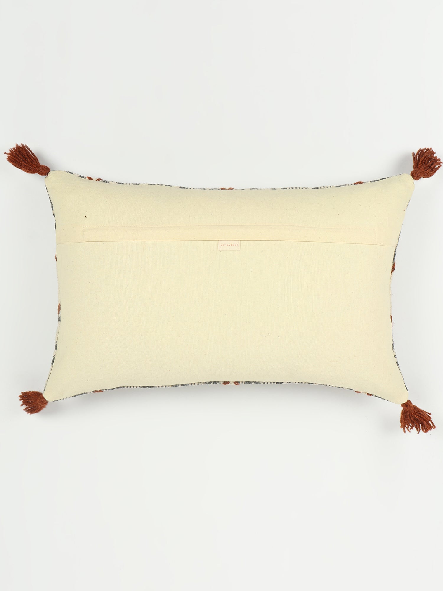 Fine Block-Printed Embroidered Tassel Lumbar Cushion Cover