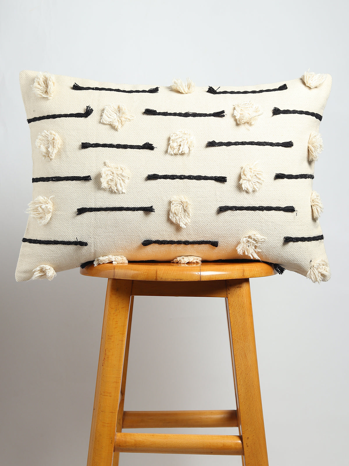 Shiroi Hand-Embroidered Lumbar Cushion Cover — Beige — Art Avenue