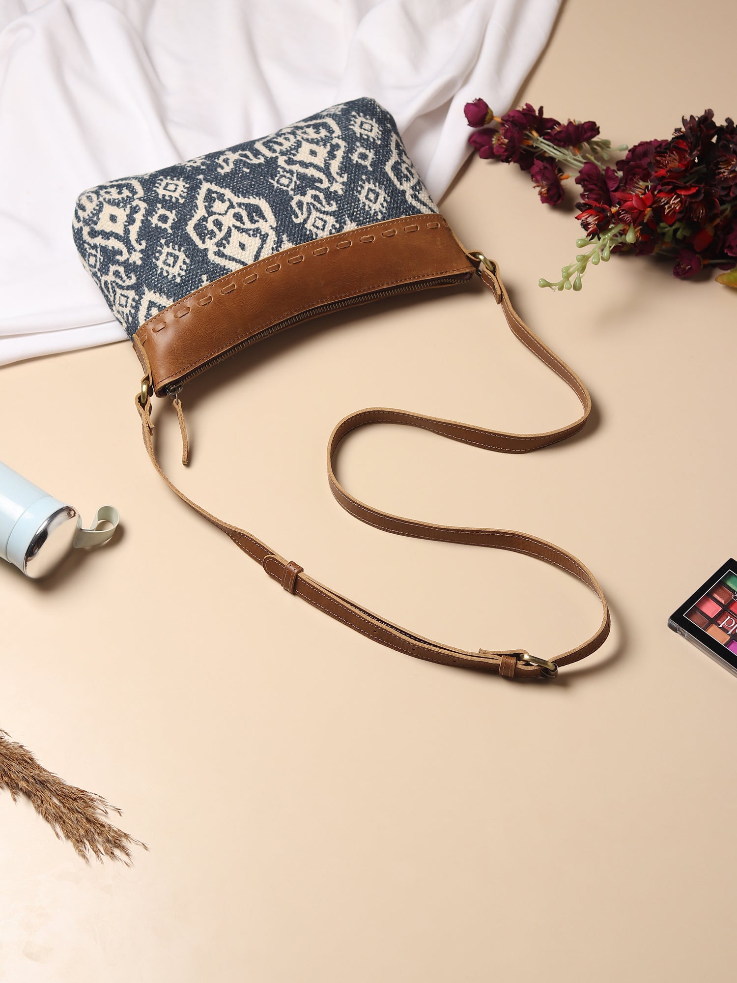 Ava printed fabric sling bag detail — Art Avenue