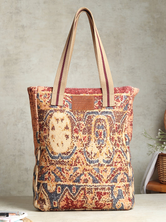 Vintessa block-printed embroidered cotton tote bag — Art Avenue