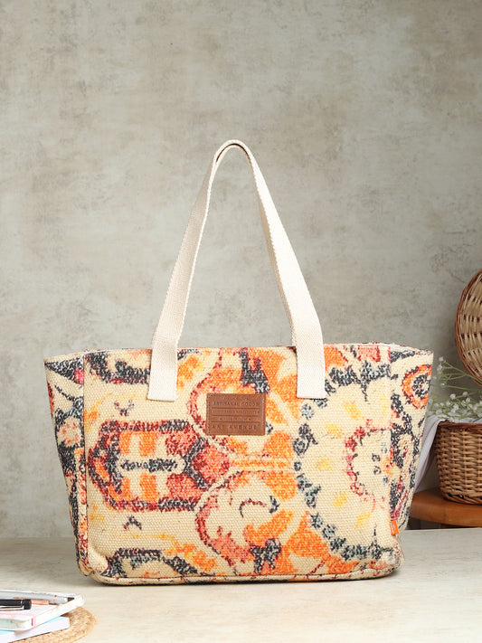 Faburra block-printed embroidered cotton tote bag — Art Avenue