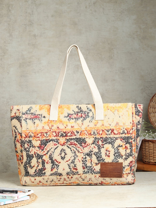 Elanora block-printed embroidered cotton tote bag — Art Avenue