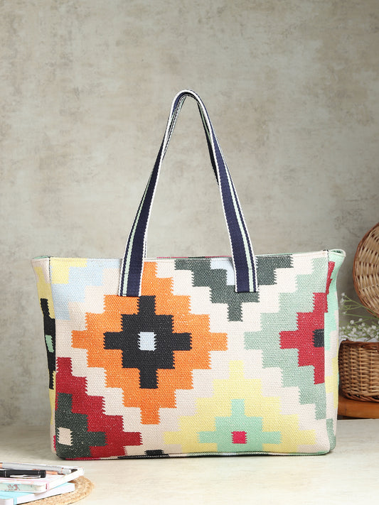 Velisse block-printed embroidered cotton tote bag — Art Avenue