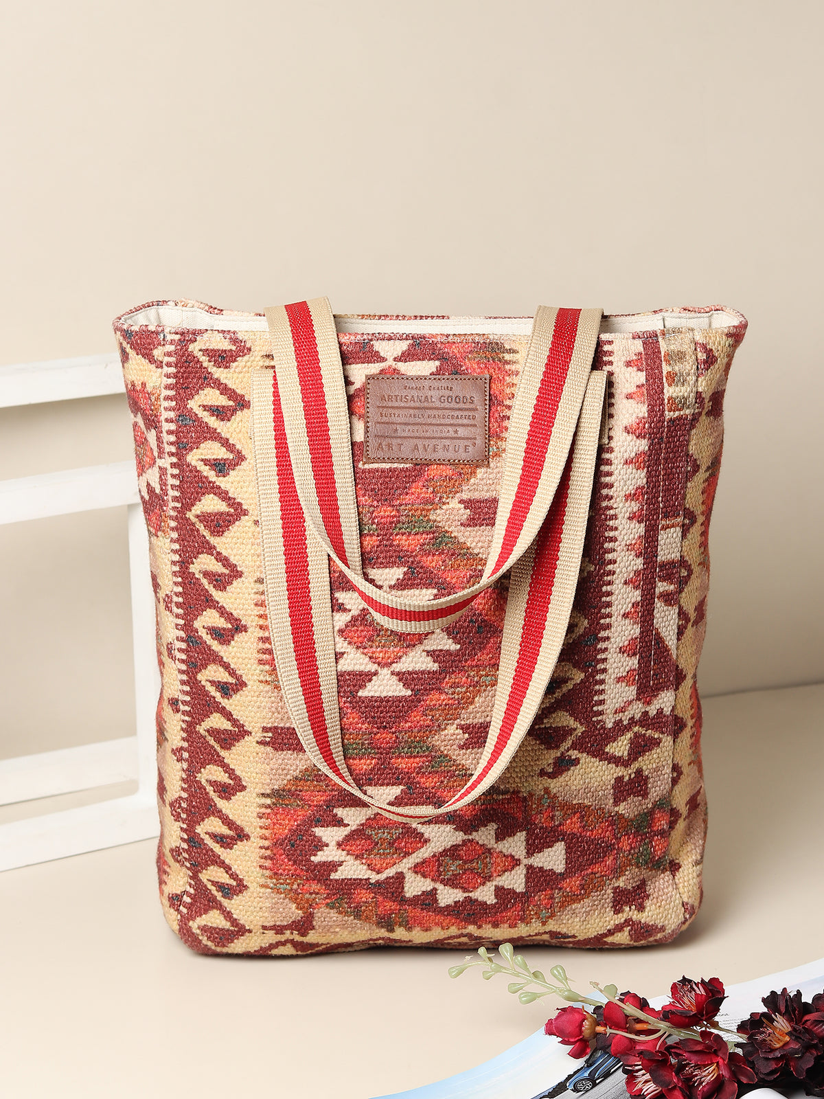 Valmora tote bag embroidery detail — Art Avenue