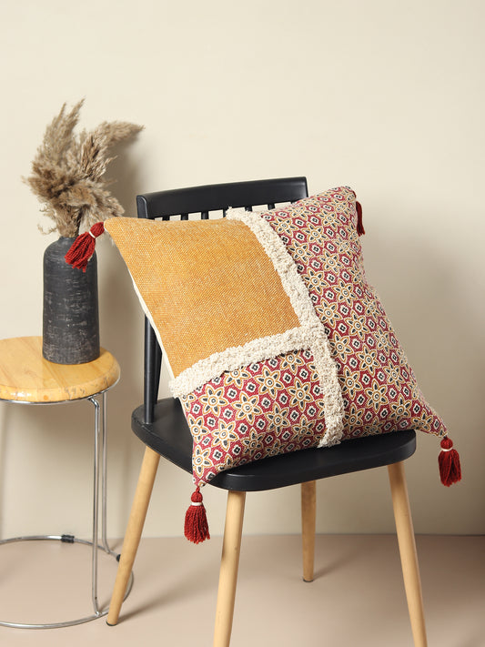 Rough Block-Printed Shaggy Square Cushion Cover — Maroon — Art Avenue