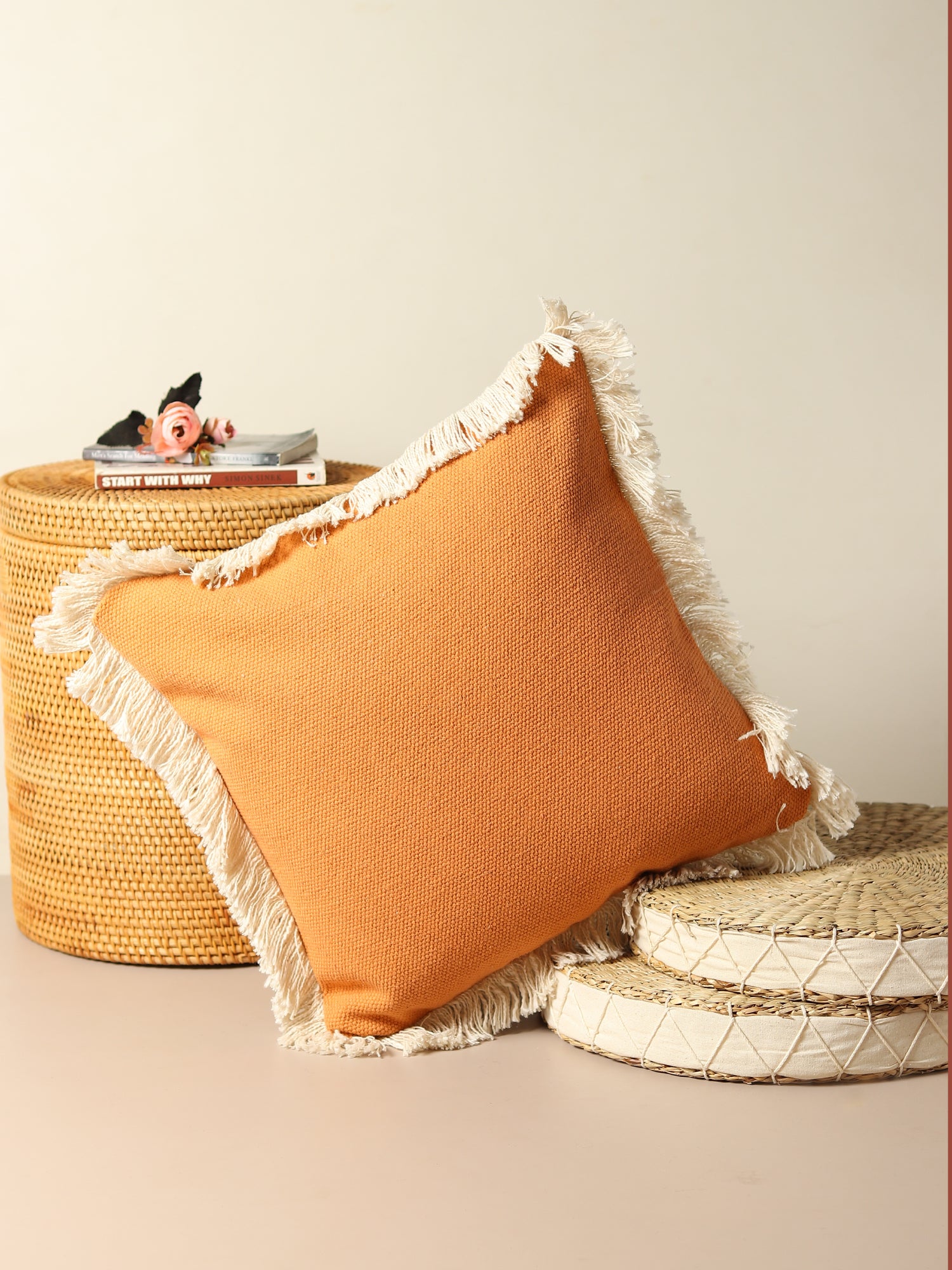 Gunnr Solid Orange Square Cushion Cover