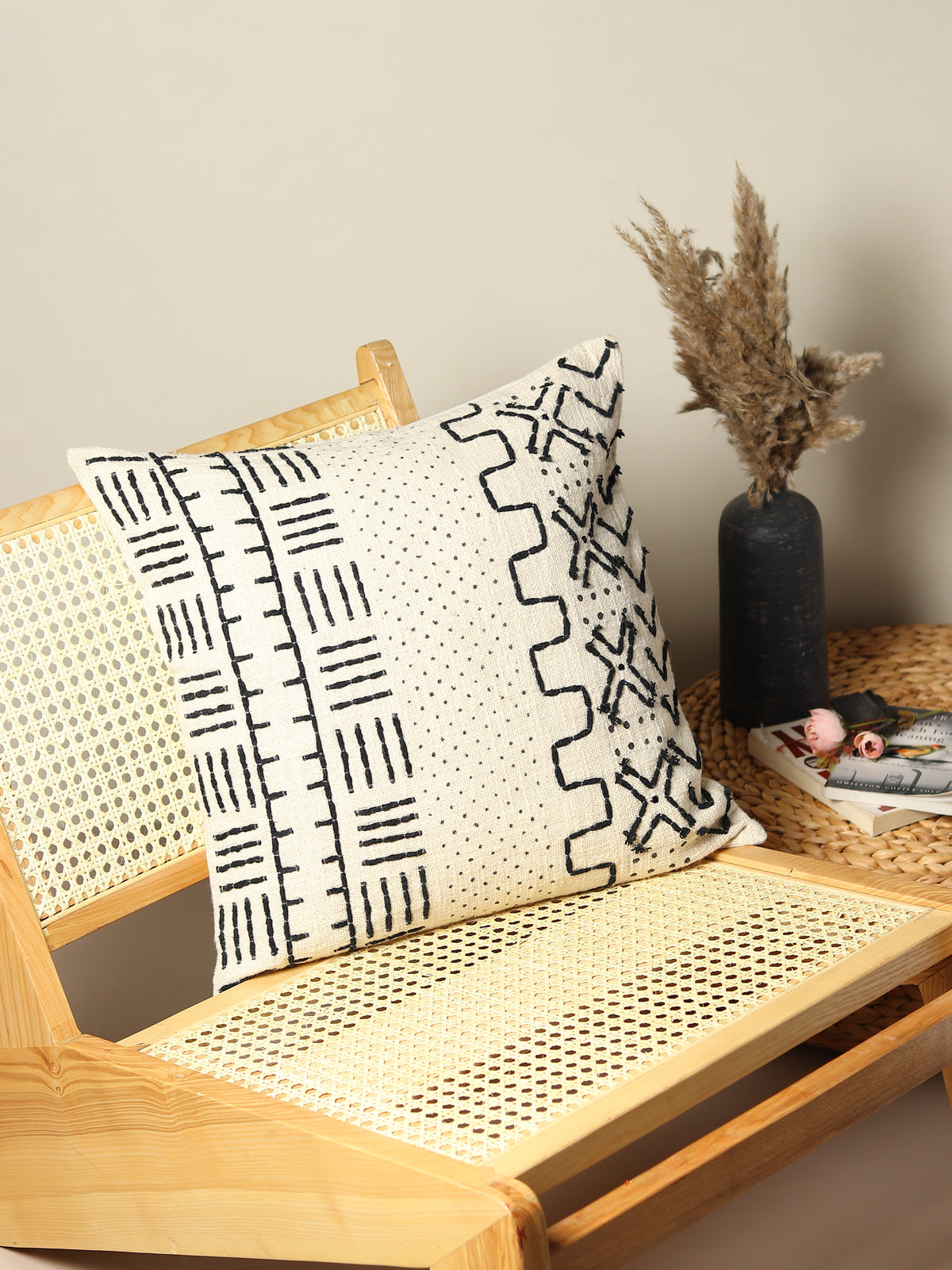 Stellar Oasis Block-Printed Square Cushion Cover