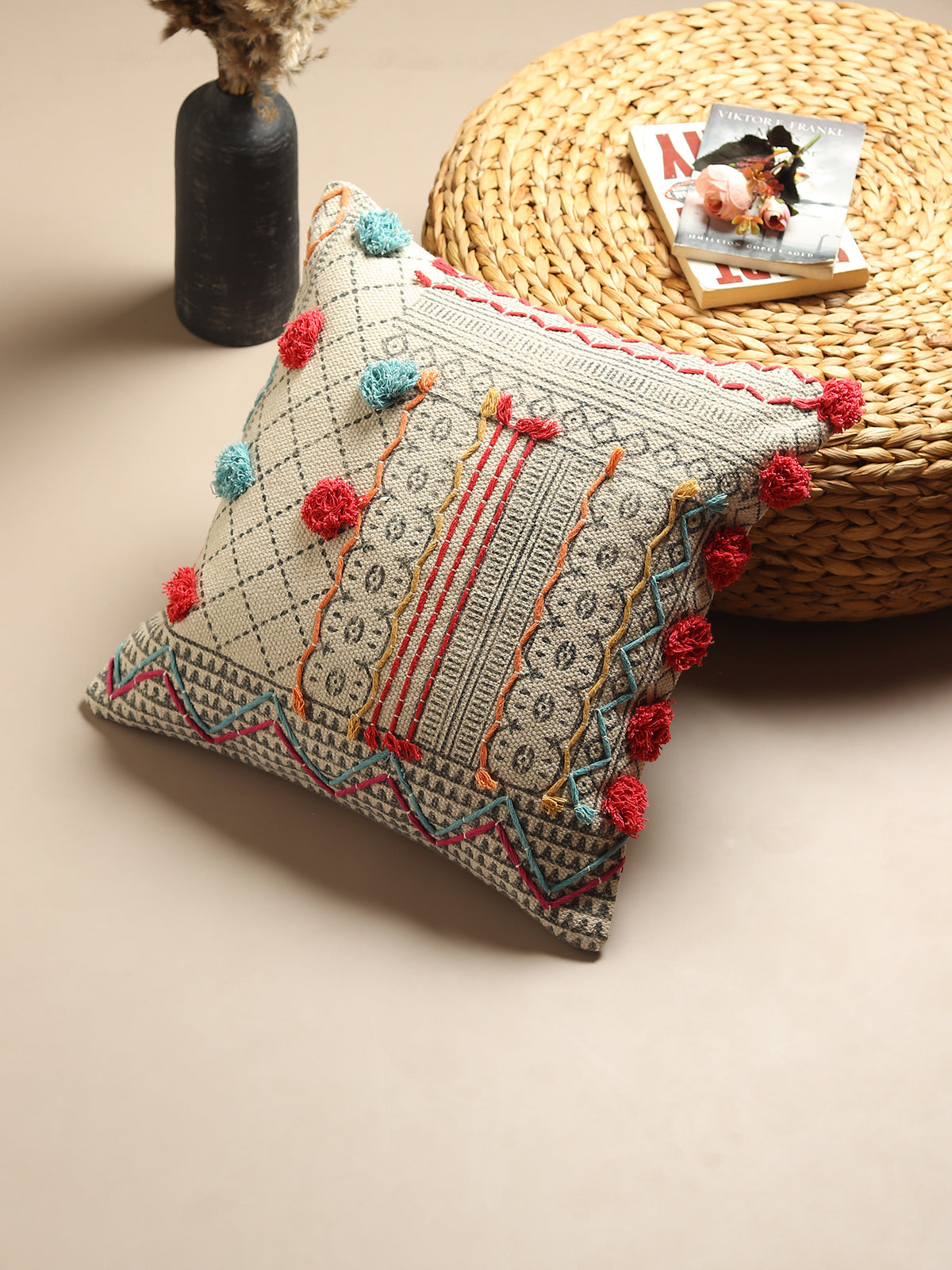 Brisk Block-Printed Square Cushion Cover
