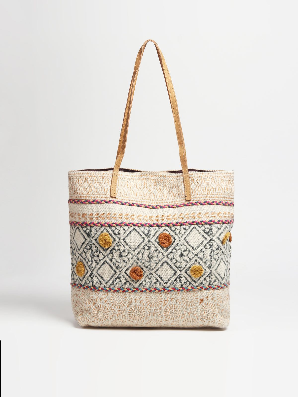 Maize block-printed tote bag alternate angle — Art Avenue