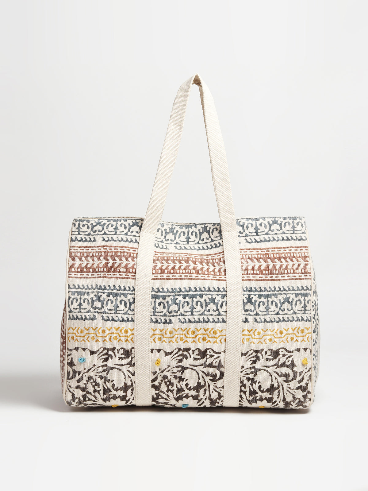 Dikt block-printed tote bag, side view — Art Avenue