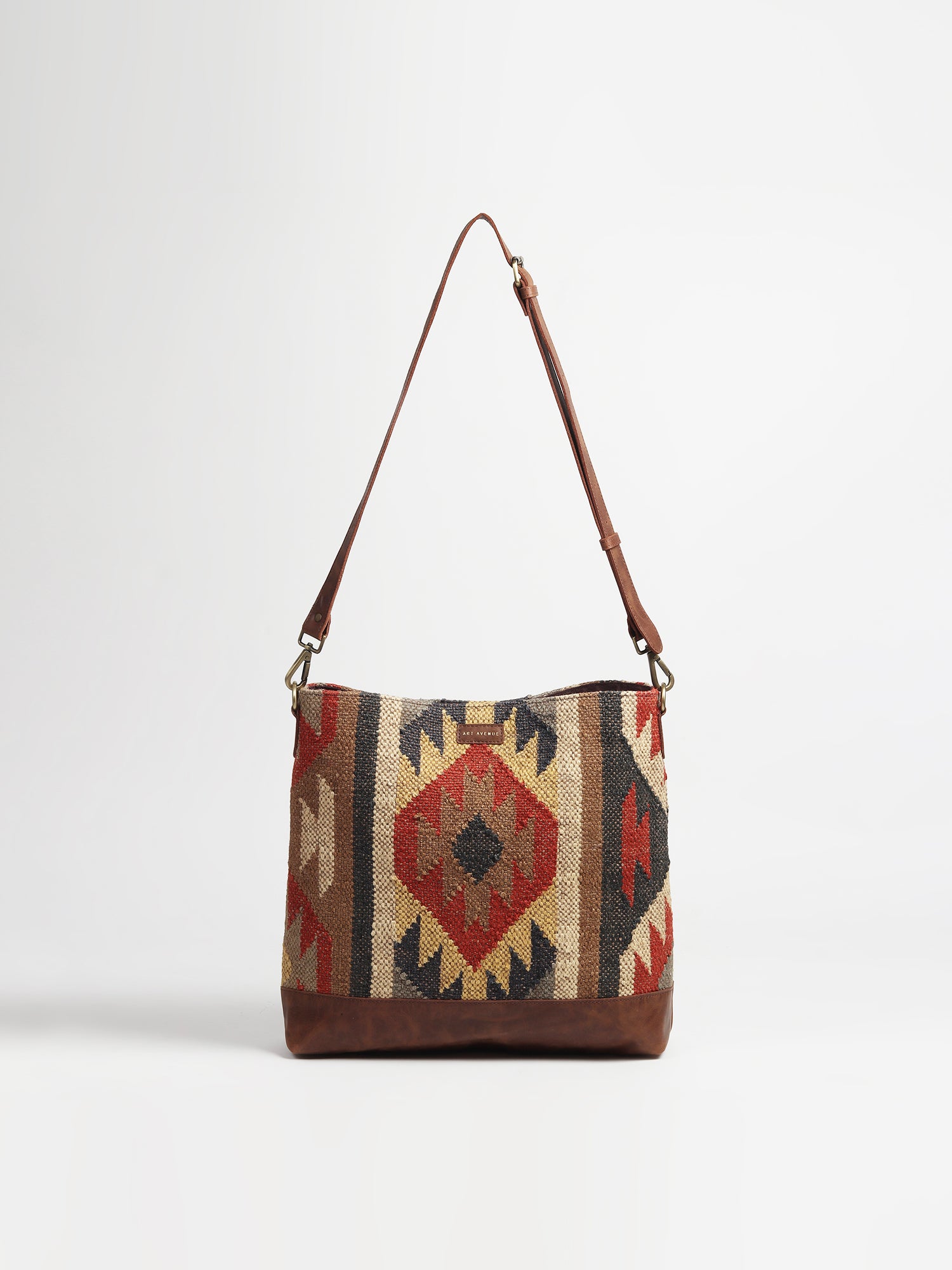 Austere kilim and leather handbag, alternate view — Art Avenue