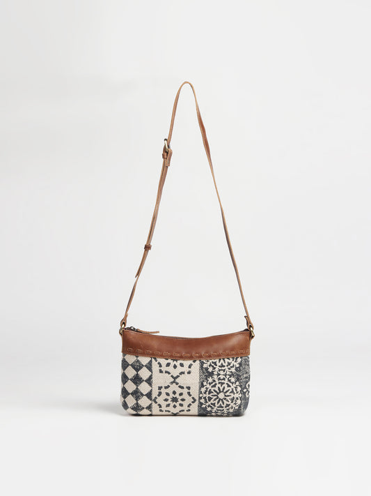 Charlotte leather and printed fabric sling bag — Art Avenue
