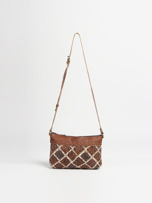 Allambee leather and printed fabric sling bag — Art Avenue
