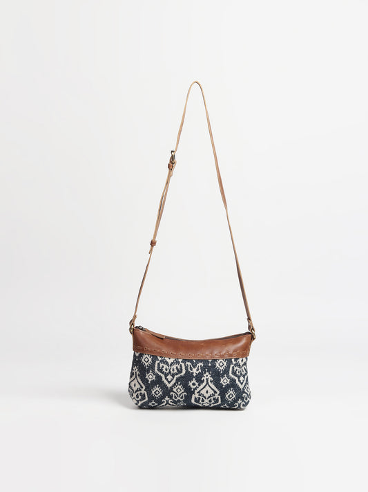 Ava leather and printed fabric sling bag — Art Avenue