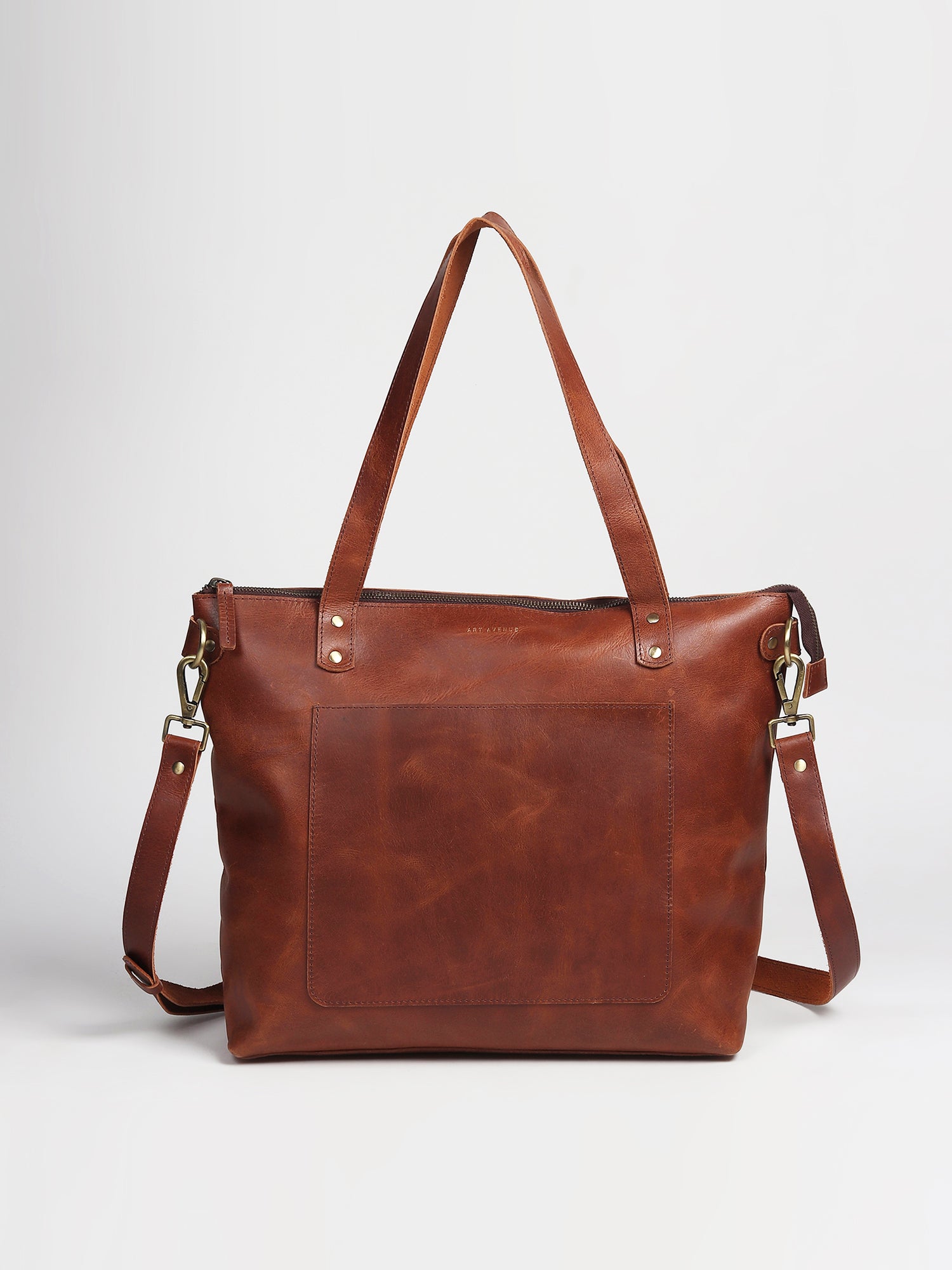 Leather shoulder tote bag front view — Art Avenue