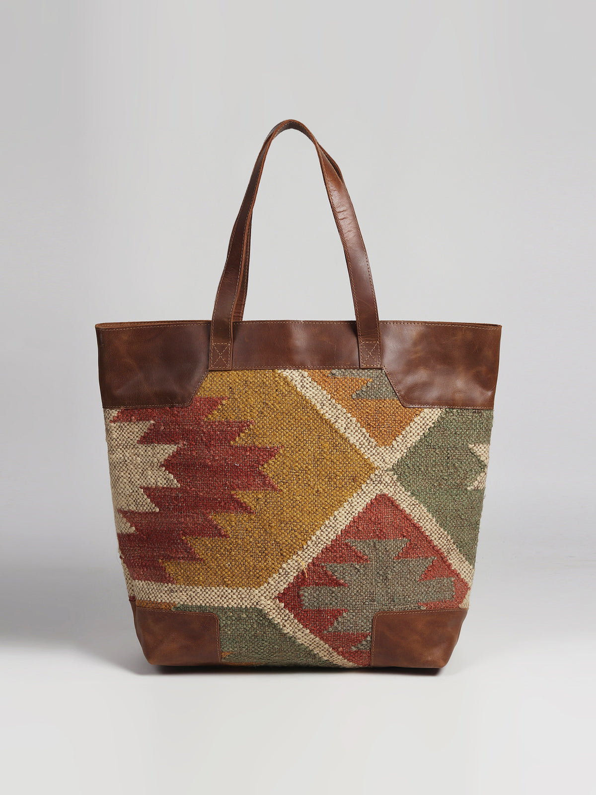 Nahua kilim and leather handbag, alternate view — Art Avenue