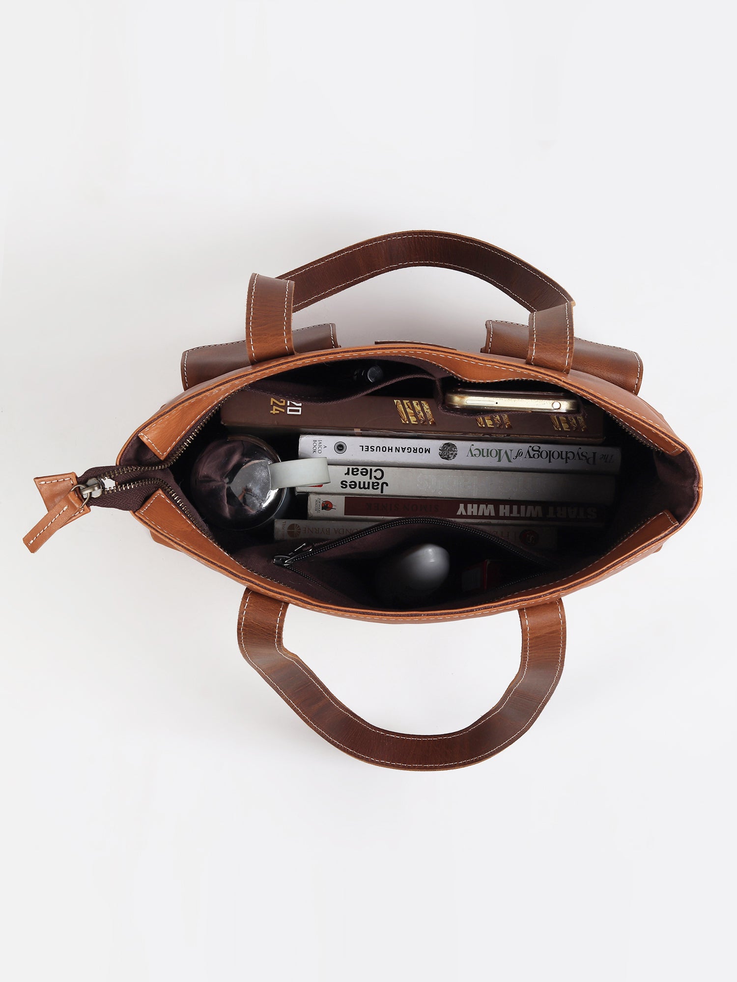 Brawny leather tote bag alternate angle — Art Avenue
