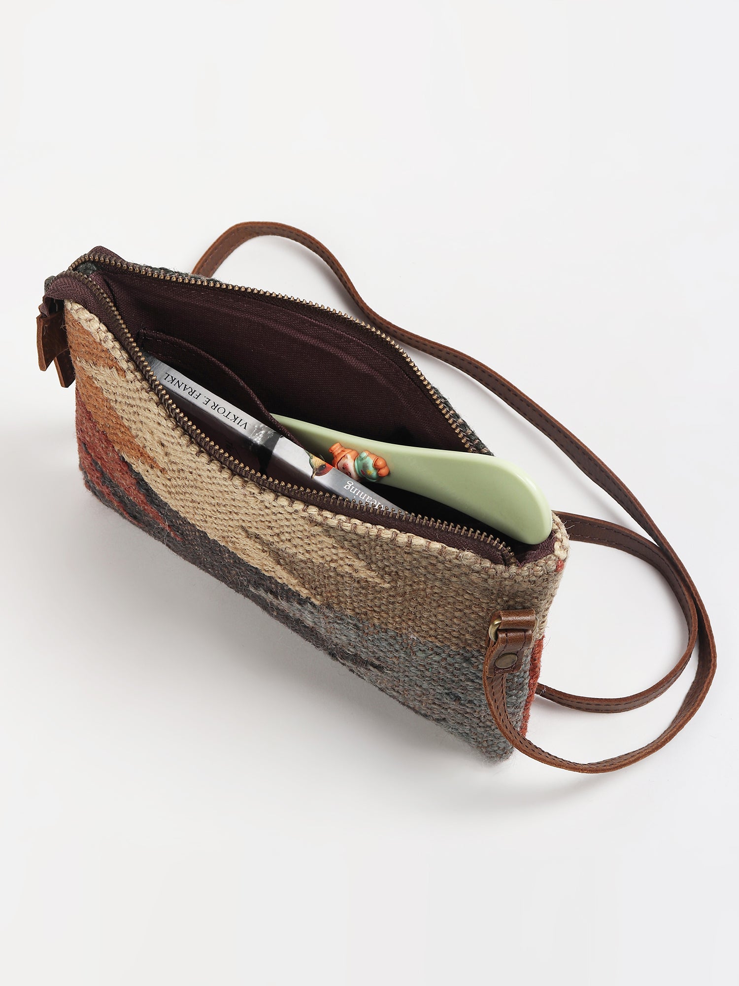 Lauris kilim sling bag on model — Art Avenue
