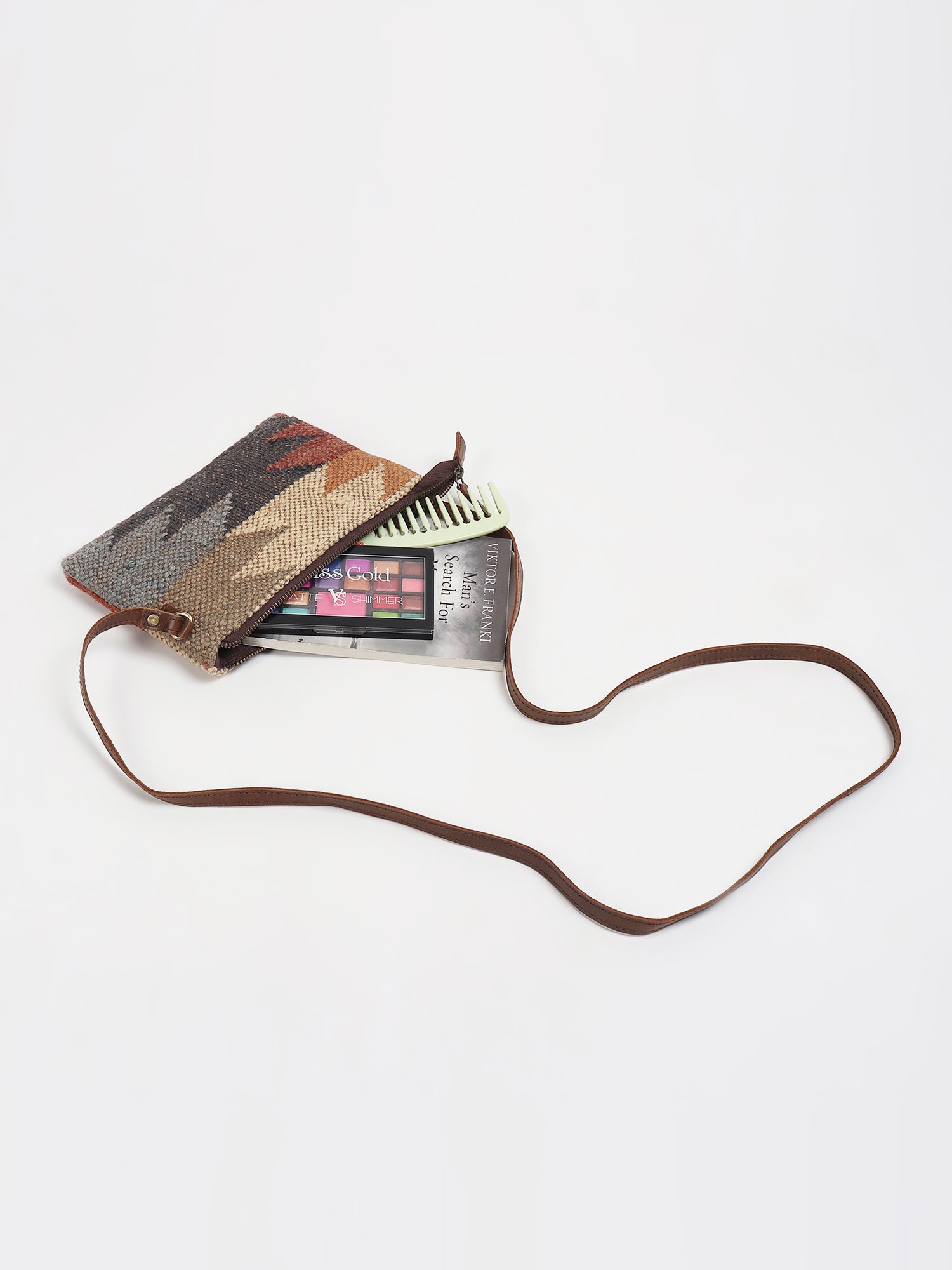 Lauris kilim and leather sling bag alternate angle — Art Avenue