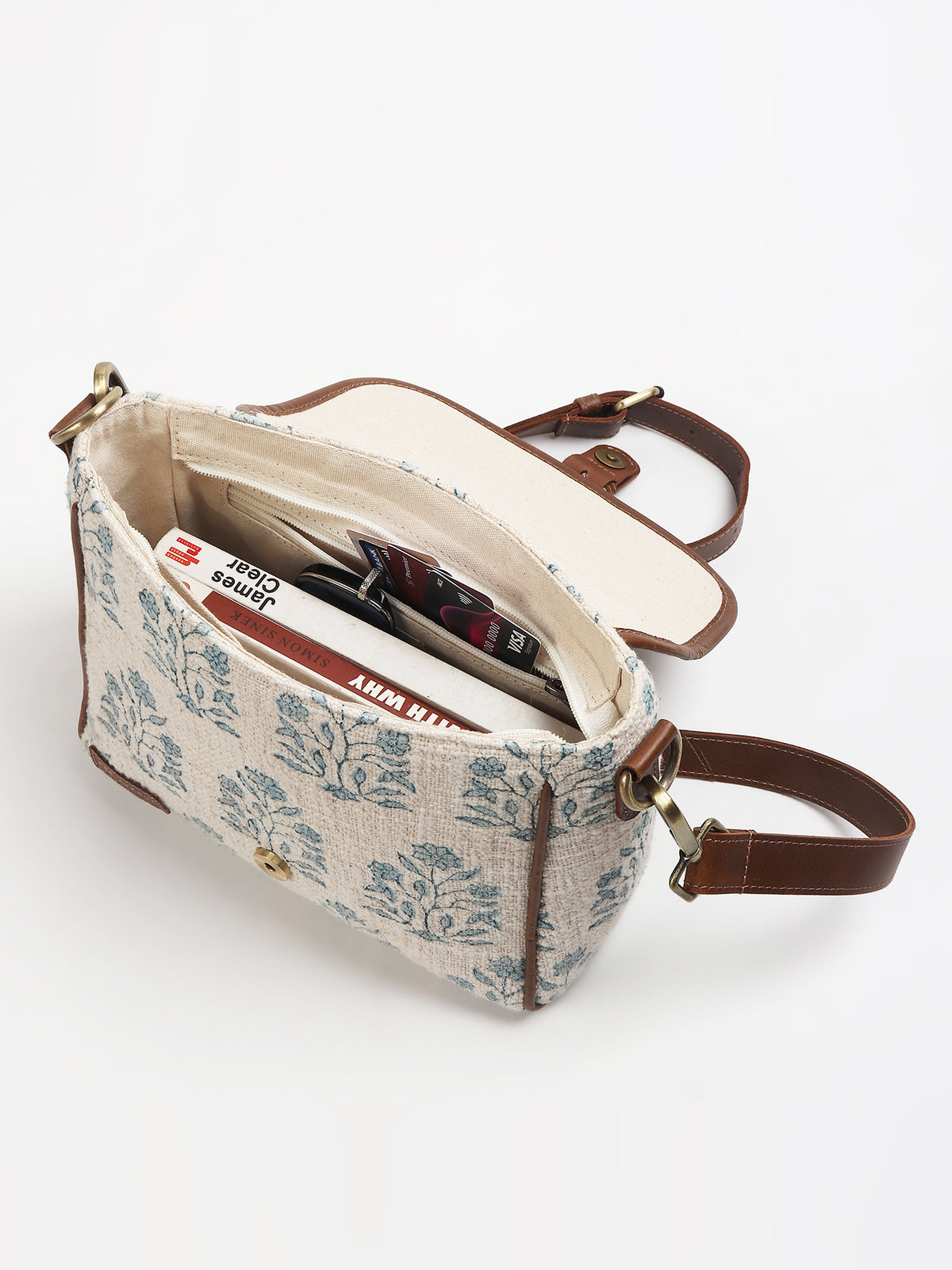 Carter leather sling bag on model — Art Avenue