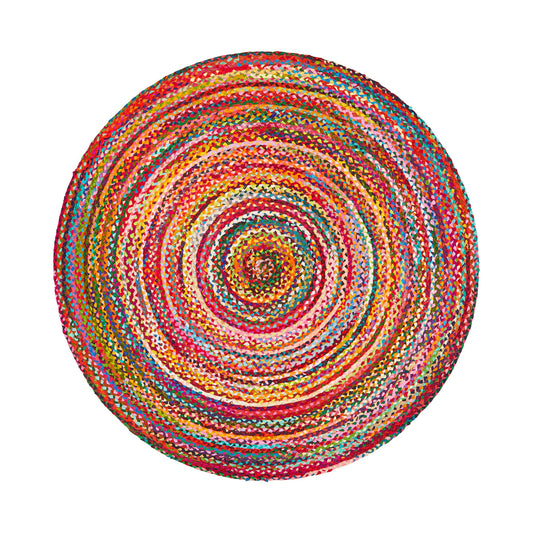 Justified round braided jute rug — natural handwoven in Jaipur