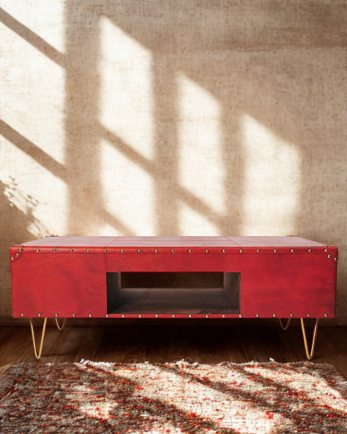 Side view of leather coffee table — Art Avenue
